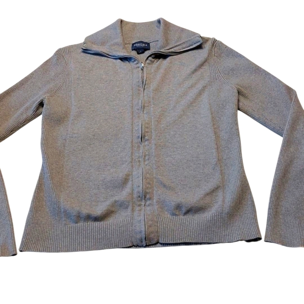 Gray Sonoma Zippered Cotton Cardigan L